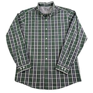 Eddie Bauer Button Front Shirt Men's Large‎ Green Plaid Long Sleeve Wrinkle Free